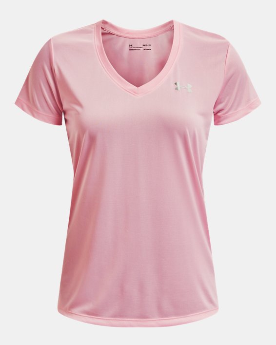 Camiseta con Cuello en V UA Tech™ para Mujer, Pink, pdpMainDesktop image number 4